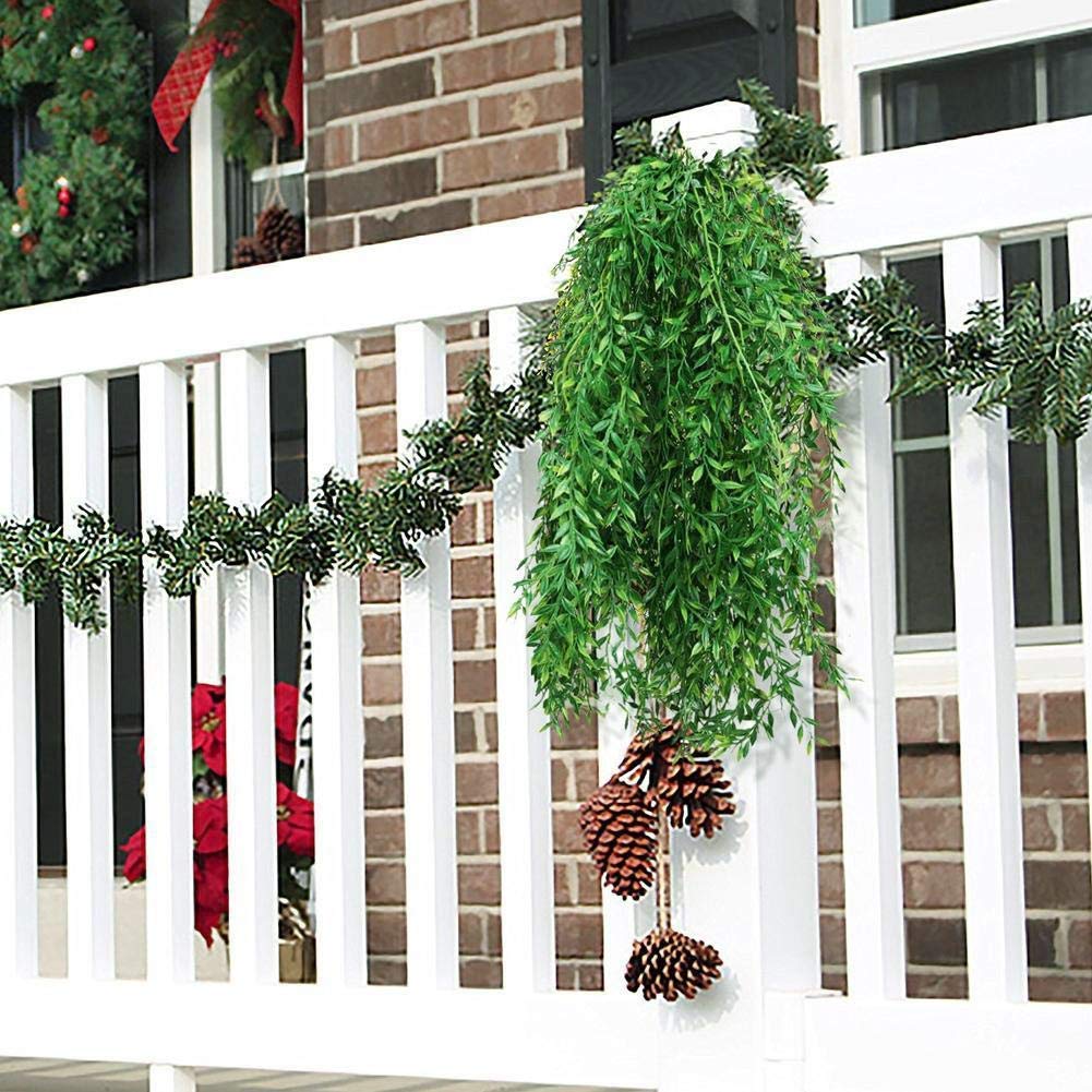Artificial Hanging Vine, Weeping Willow Plastic Plants Greenery Leaves Fake Plant Faux Ivy Garland UV Resistant for Indoor Outdoor Garden Door Wall Baskets Wedding Party Table Decor Decoration - 4 Pcs