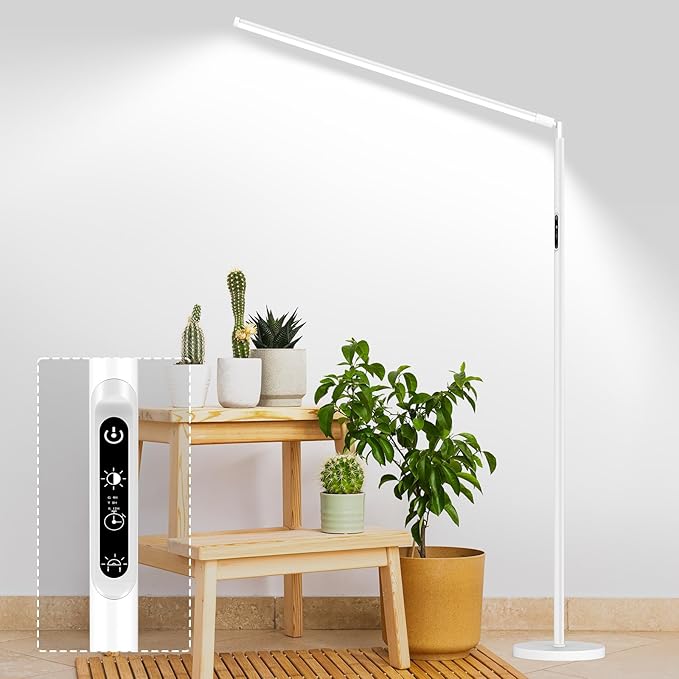 STERREN Grow Lights Stand for Indoor Plants, Full Spectrum Plant Floor Lamp for Indoor Growing, 22W LED Plant Light with 4/8/12H Timer, 47’’ Modern White Standing Grow Light for All Stages,1437lm