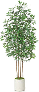 SOGUYI Ficus Artificial Tree 7ft Fake Silk Plant for Home Decor Indoor, Faux Tree in White Imitation Ceramic Planter Fake Floor Plant for Living Room and Home Office Corner Indoor Decor, Set of 1