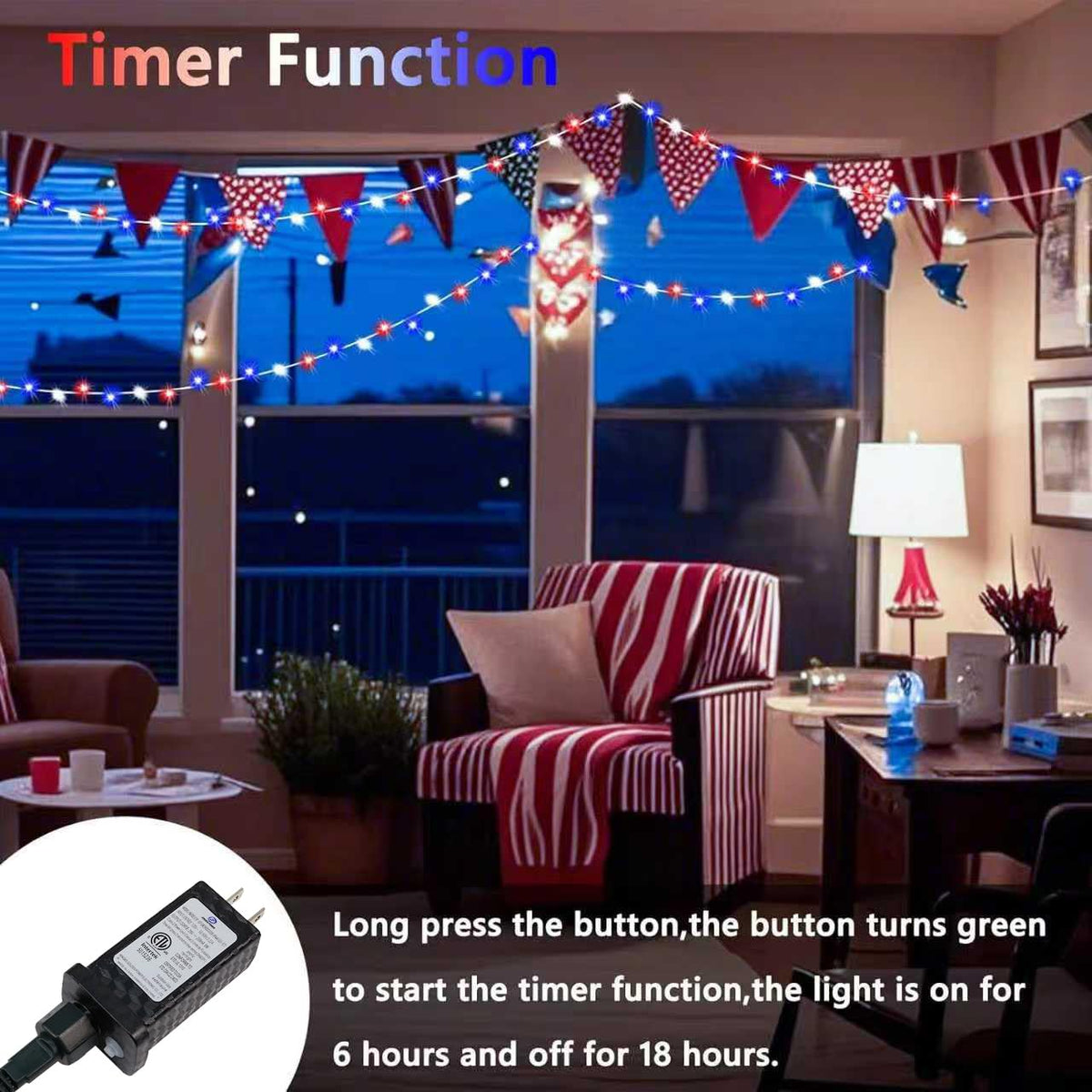 200 LED Connectable String Lights, 66FT American Flag Lights Outdoor Indoor