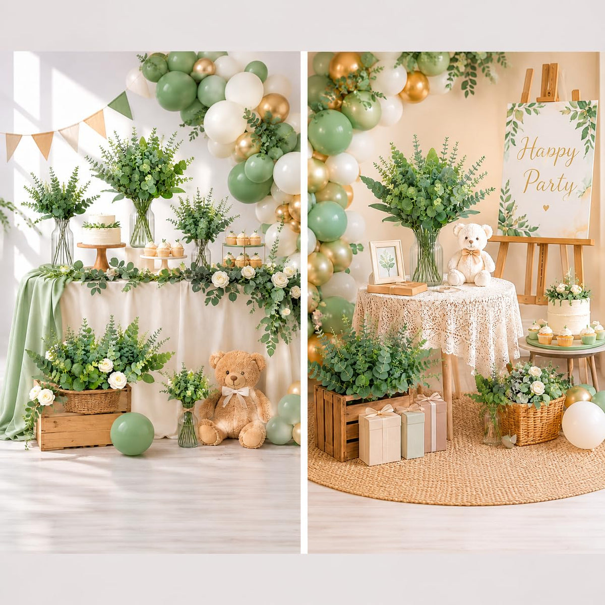 FVKN 48 PCS Mixed Artificial Eucalyptus Stems Bulk with Hemp Rope