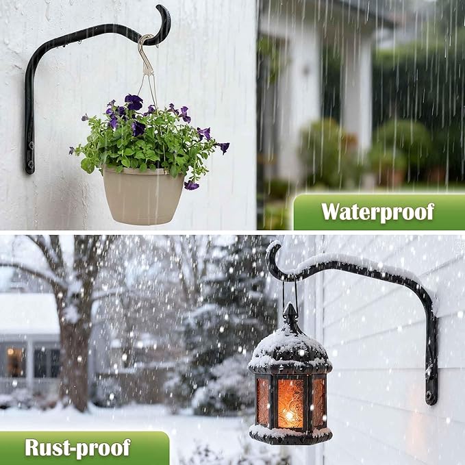 Lifyzoon Durable Plant Hangers Brackets: 2 Pack 6 Inch Outdoor Metal Hanging Plant Brackets - Rustproof Wall Hooks for Hanging Flower Basket Wind Chimes and Lanterns