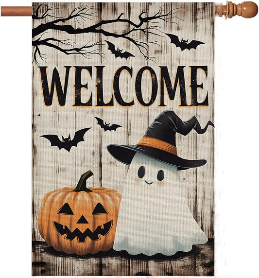 Halloween Decorations Outdoor Garden Flag 28x40 Inch for Outside Double Sided Halloween Welcome Yard Flag Ghost Pumpkin Banner for Holiday Home Decor
