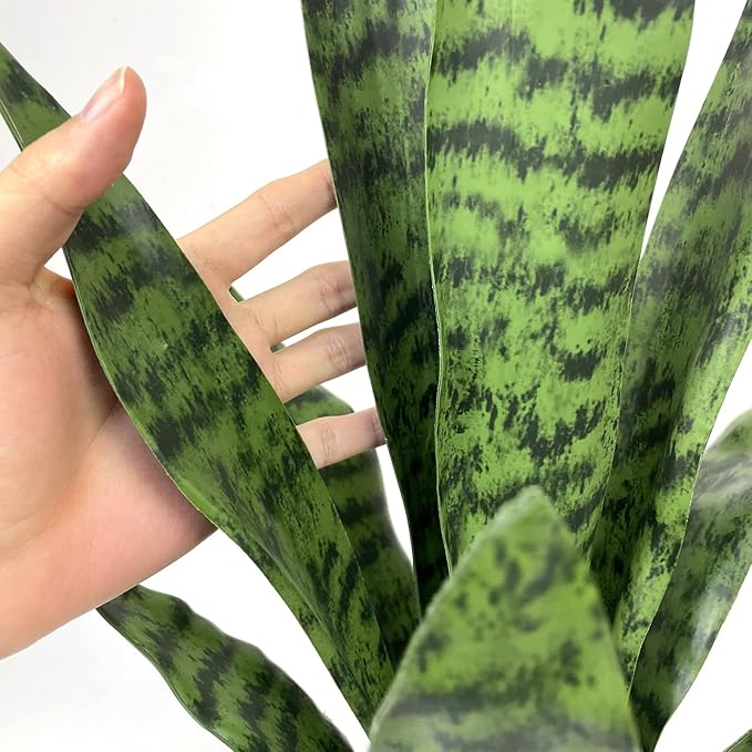 Beebel Artificial Snake Plant 22 Inch Fake Sansevieria Fake Agave Potted Plants Plastic Greenery for Home Garden Office Store Decoration 12 Leaves (Green)