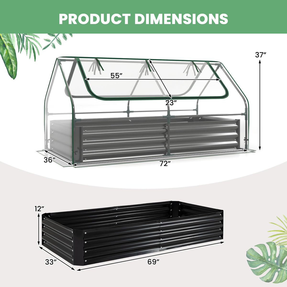 HAPPYGRILL Raised Garden Bed with Cover & 2 Roll-up Windows