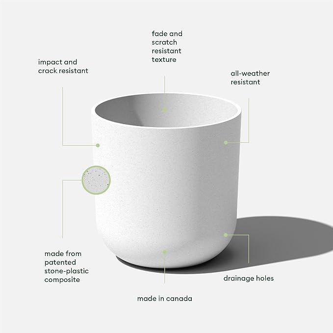 Veradek Mason Series Lima Planter - Round Planter for Indoor or Outdoor Porch/Garden | Made from Plastic-Stone Composite with Drainage Holes | Modern Décor for Succulents, Flowers, Small Plants