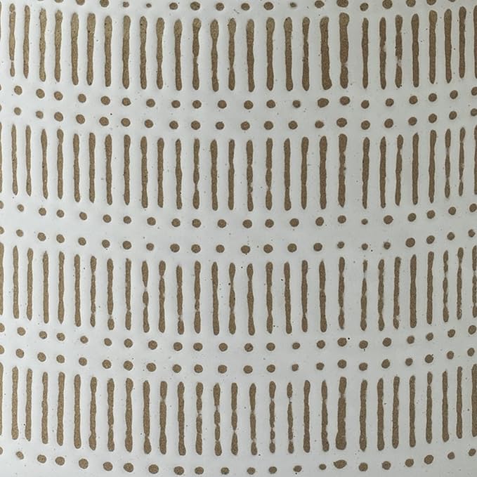 LA JOLIE MUSE Ceramic Plant Pot with Wood Stand - 9.4 Inch Modern Round Decorative Flower Pot Indoor with Wood Planter Holder, Beige & White