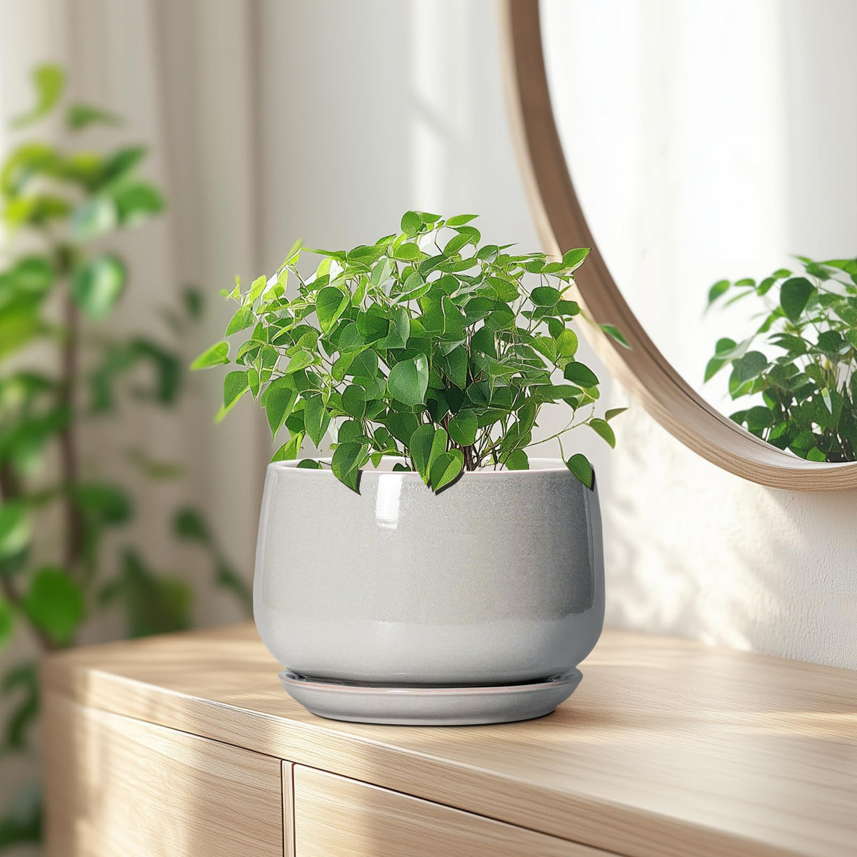 G EPGardening Ceramic Plant Pots, 7 Inch Plant Pot, Light Grey