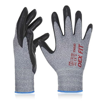 DEX FIT Nitrile Work Gloves FN330, Grey XS, 1 Pair, 3D-Comfort Stretchy Fit, Firm Grip, Thin & Lightweight, Touch-Screen Compatible, Durable, Breathable & Cool, Machine Washable