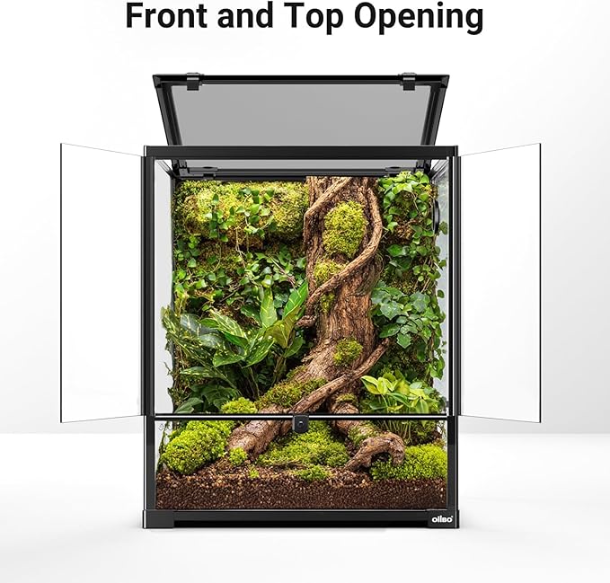 Oiibo 18" x 18" x 24" Glass Reptile Terrarium, Knock-Down Rainforest Reptile Habitat Tank with Front Opening Doors & Top Screen Ventilation, 30 Gallon Vertical Terrarium