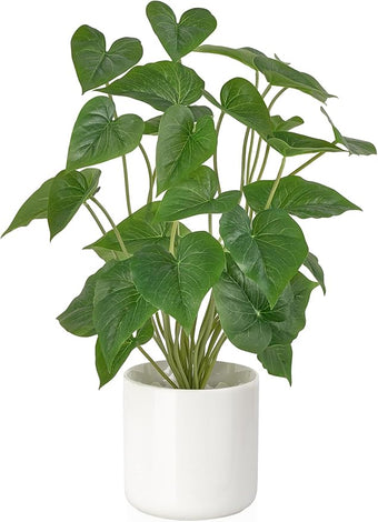 Mkono Fake Plants in Pot, 17" Potted Artificial Plants for Home Decor Indoor Faux Green Leaf Plant with Modern White Planter for Desk Shelf Office Room Decoration (White, Large)