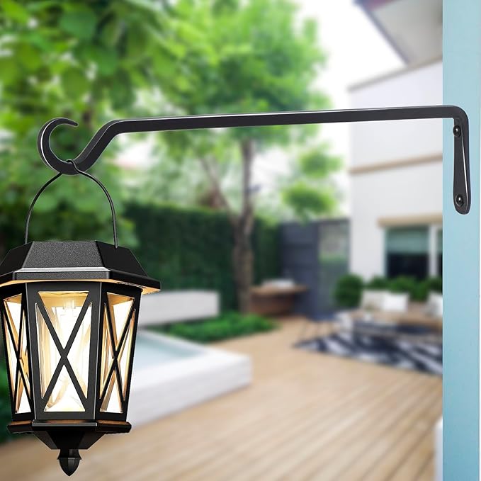16 inch Plant Hanger, Sturdy Hanging Plant Bracket Outdoor, Hanging Plant Wall Hook Heavy Duty, for Hanging Bird Feeders, Planters, Lanterns, Wind Chimes, Indoor/Outdoor Use, Black, Set of 2