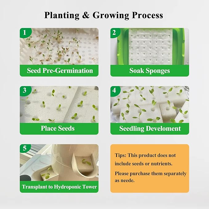 Hydroponics Growing System, 30-Plant Indoor Hydroponic Tower with Pump System, Plants Germination Kit, Smart Aeroponic Herb Garden, Vertical Hydroponic System for Gardening Lover (No Seed)