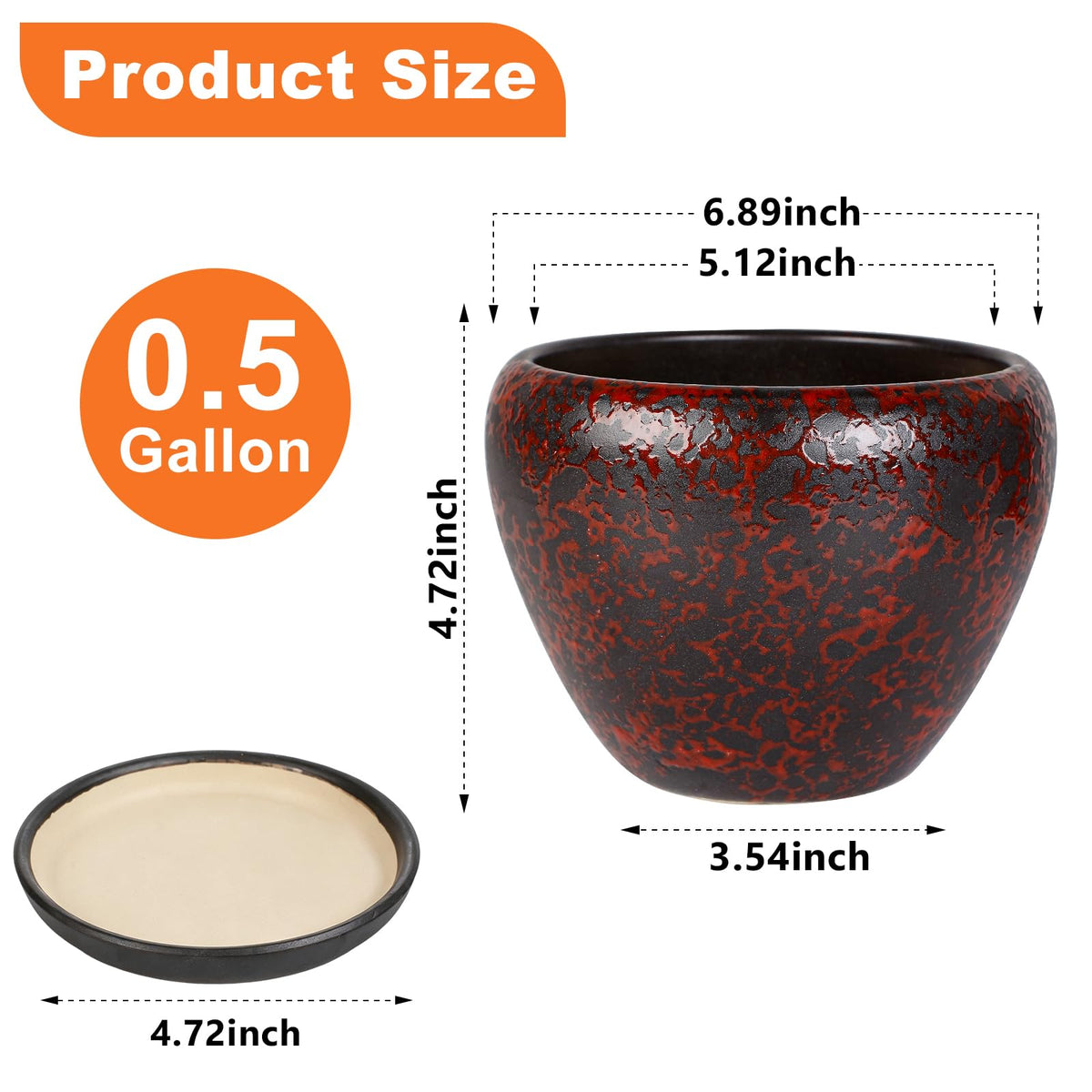 Ceramic Plant Pots With Saucer & Drainage, 6 inch Indoor Flower Pots