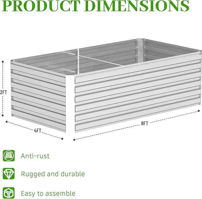 8x4x2 ft Outdoor Raised Garden Bed, Large Metal Planter Raised Beds, Planters for Outdoor Plants for Vegetables, Flowers, Herbs, Fruits, and Succulents.(2 Pcs)