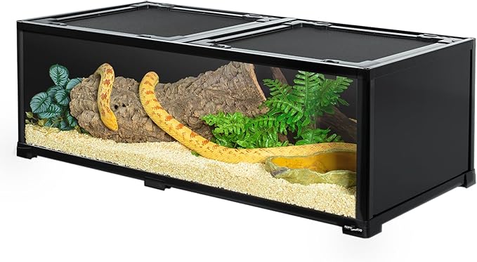 REPTIZOO 34 Gallon Glass Reptile Terrarium, 36" x 18"x 12" Wide & Low Reptile Tank Snake Terrarium with Double Top Cover Well Ventilation Terrarium for Scorpions, Spiders, Geckos, Snakes, Tortoises