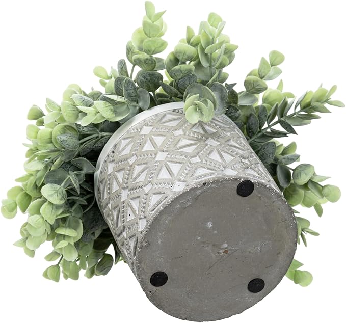 MyGift Artificial Eucalyptus Plant in Modern Gray Concrete Pots with Geometric Embossed Pattern (2, Grey)