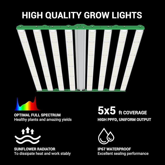 RDJ Bouns 1000W LED Grow Light Coverage 5x5 or 6x6 Tent with 8 Bar Style Grow Lights, 3408 LED Beads, Daisy Chain Dimmable, High Brightness Perfect Commercial Grow Quality Indoors Plants