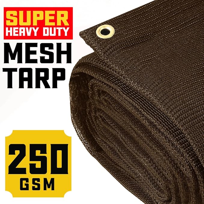 Core Tarps 60% Brown Shade Cloth with Grommets - 10 X 12 FT Heavy Duty Mesh Tarp - Sun Shade Cloth for Garden Vegetables Plants Greenhouse Outdoors Backyard Fences Dump Trucks Patio Mesh Shade Tarp