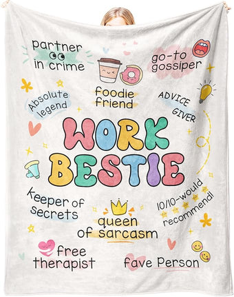 Glydein Work Besties Gifts for Women, Flannel Soft Blanket Decor, Coworker Best Friend Bestie Gifts for Women, Work Friendship Friend Birthday Gift, Work Bestie New Job Farewell Gift