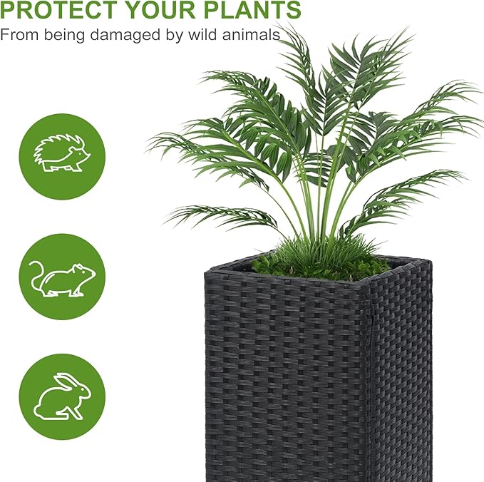 LEWIS&WAYNE Set of 2 Tall Planters for Outdoor Plants Handmade 24'' Wicker Tall Square Planter Box with Removable Liners Modern Planter for Indoor Outdoor Garden Patio Front Porch - Black