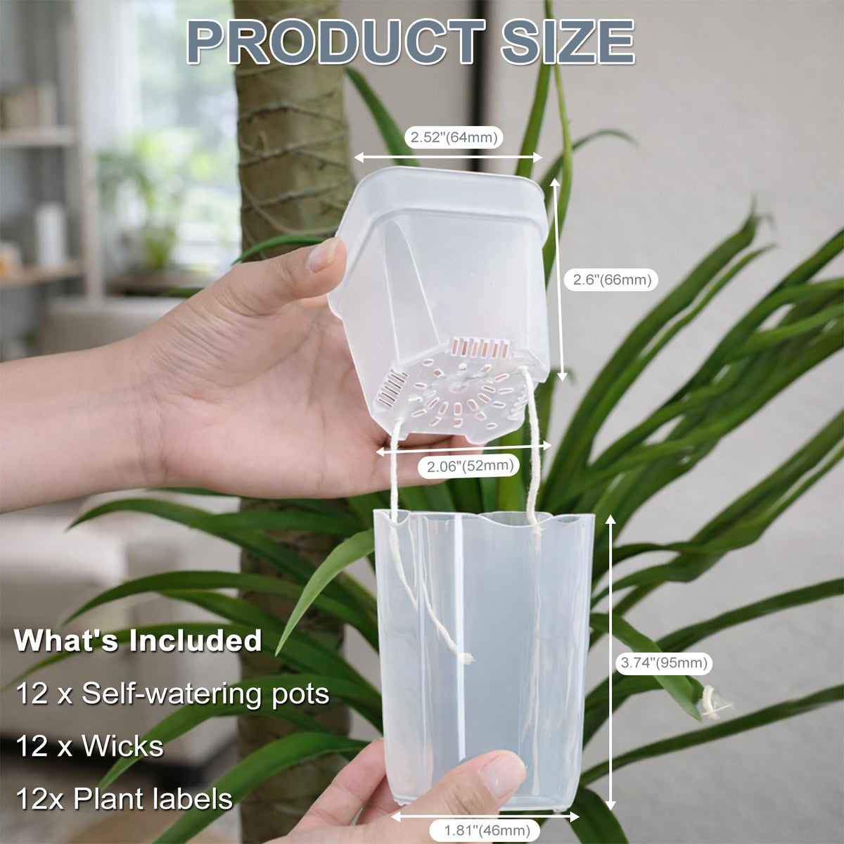 12 Pack 2.5" Small Self Watering Pots for Indoor Plants, Clear Mini Planter