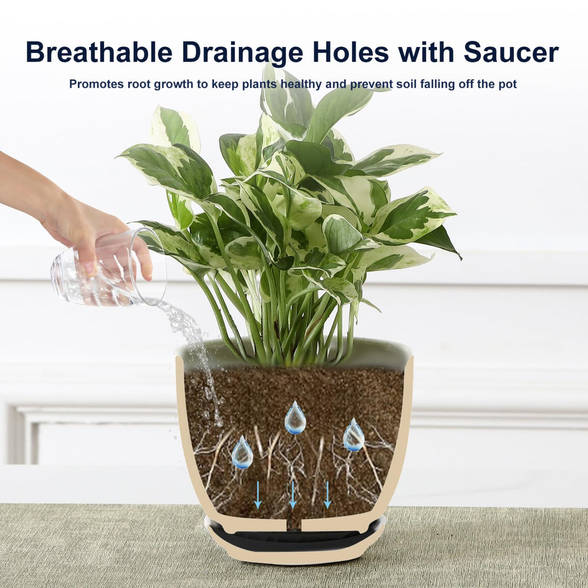 Sureasy Ceramic Indoor Plant Pots - 5.6 Inch Flower Pots for Plants with Drainage Hole and Saucer, Embossed Planter for Succulents, Orchid, Cactus, Indoor Home Decor, Set of 4, Blue
