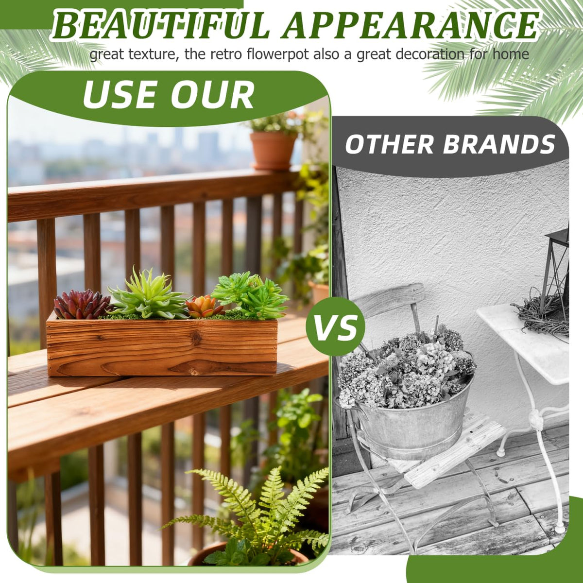 Toddmomy Wood Planter Box Rustic Wood Flower Pot for Succulents Herbs and Small Plants 11.81 X 3.74 X 2.75 in Indoor Outdoor Window Sill Garden Balcony Office Decor