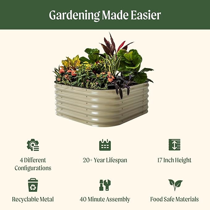 Vego garden Raised Garden Bed Kit, 17" Tall 4 in 1 Modular Metal Raised Garden Beds Kit, Metal Planter Box for Vegetables, Flowers, Herbs, British Green