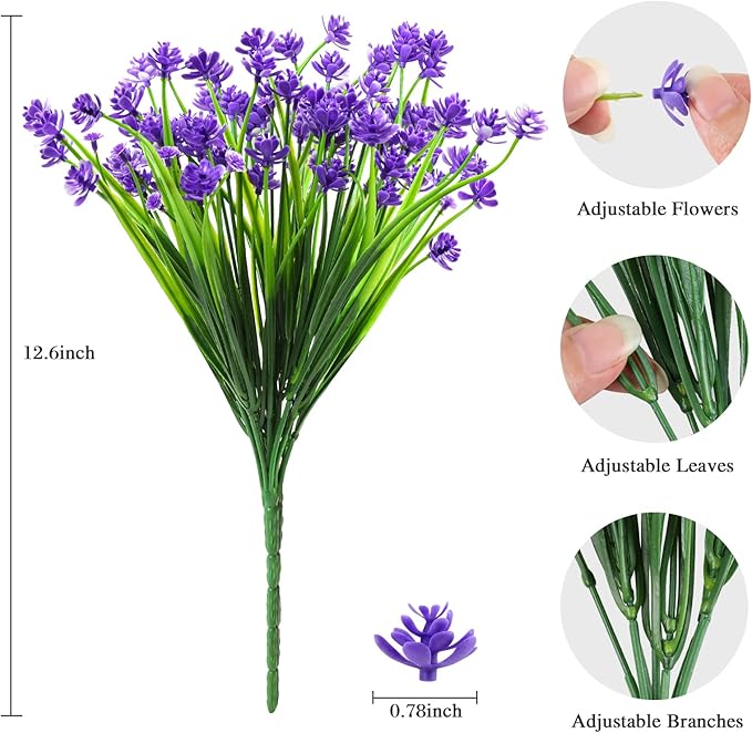 AmyHomie 20 Bundles Artificial Flowers for Outdoor Outside Spring Summer Decoration UV Resistant Faux Flowers No Fade Fake Plastic Plants Garden Porch Window Box Decorating
