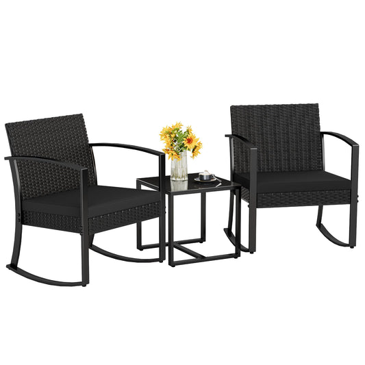 Homall Patio Furniture Set 3 Piece Resin Outdoor Bistro Set Rocking Patio Chairs with Cushions and Table for Porch, Poolside, Balcony and Yard (Black)