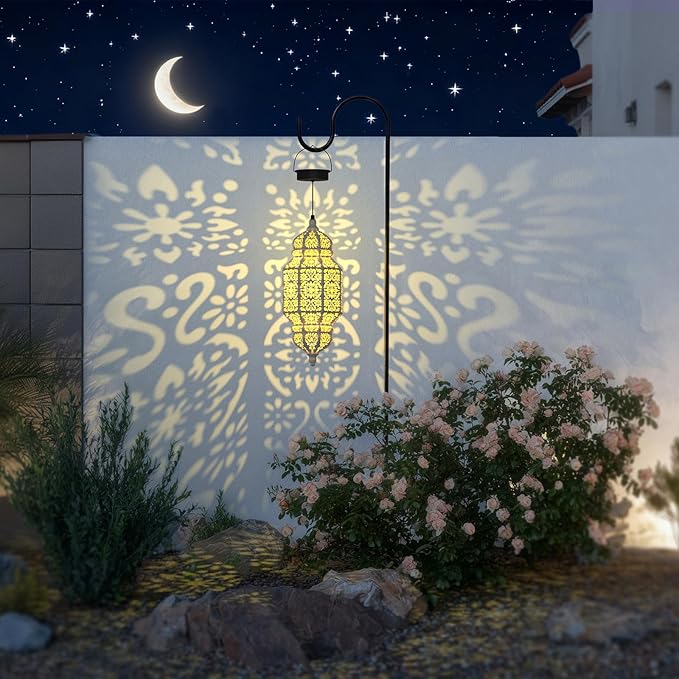 18 Inch High Large Hanging Solar Lights Outdoor Garden Decor, Decorative Waterproof Plastic Moroccan Solar Lantern Lamp, Outside Decorations for Patio Yard Porch Decor, Gardening Gifts for Women Mom