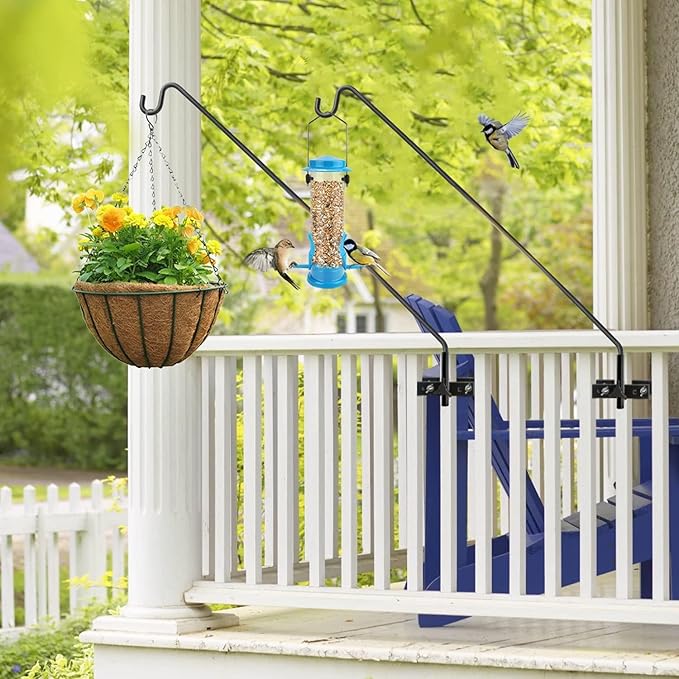 ERYTLLY 2 Packs Extended Rail Hook Fence Deck Bird Feeder Hook 360 Degree Rotary and Length Adjustable Plant Bracket for Feeders, Planters, Suet Baskets, Lanterns, Wind Chimes and More