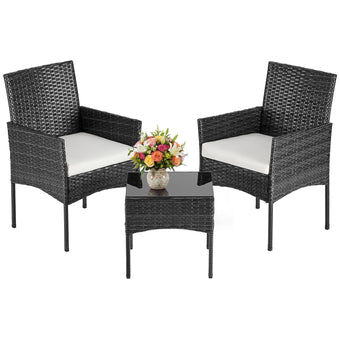 DUMOS Patio Furniture Set 3-Piece, Outdoor Wicker Bistro Set, Black