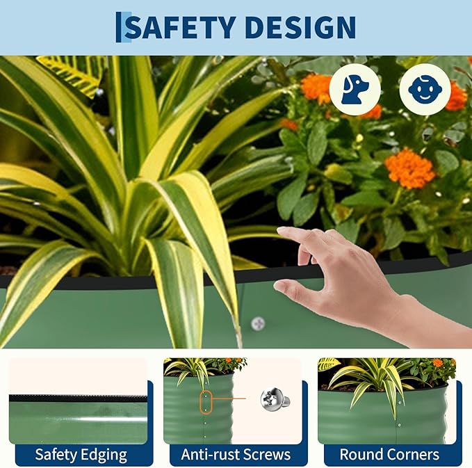 2 Pack Galvanized Raised Garden Beds - 8x2x2ft Planter Box for Vegetables, Flowers, Rust-Resistant Garden Box, Easy Assembly Raised Beds, Durable Planters for Outdoor Plants, Green