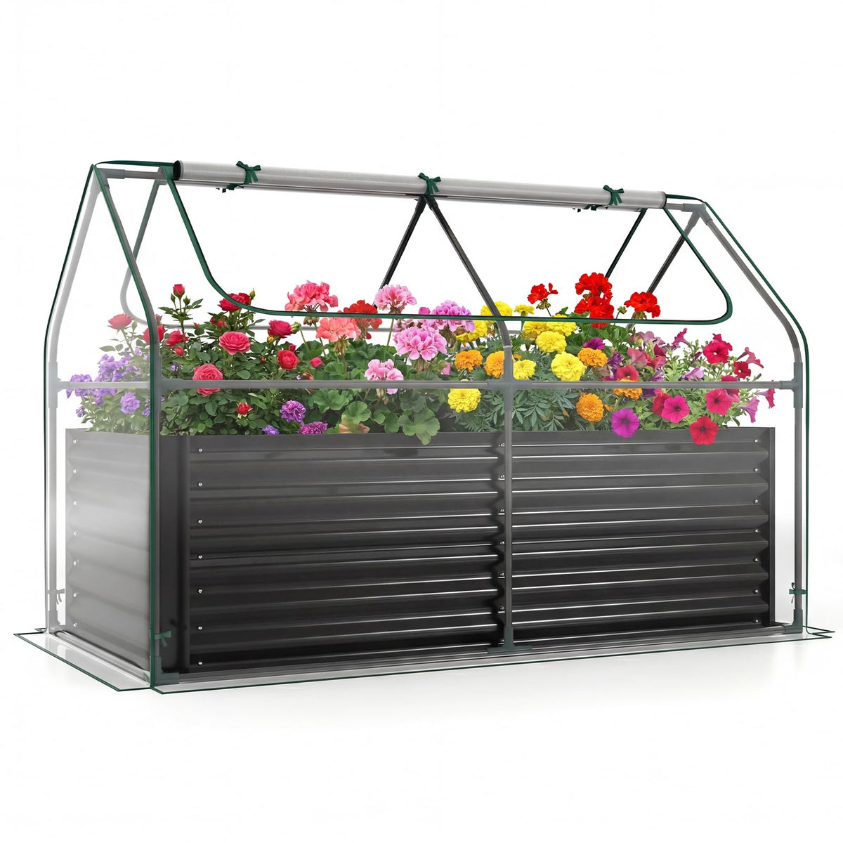 HAPPYGRILL Raised Garden Bed with Cover & 2 Roll-up Windows