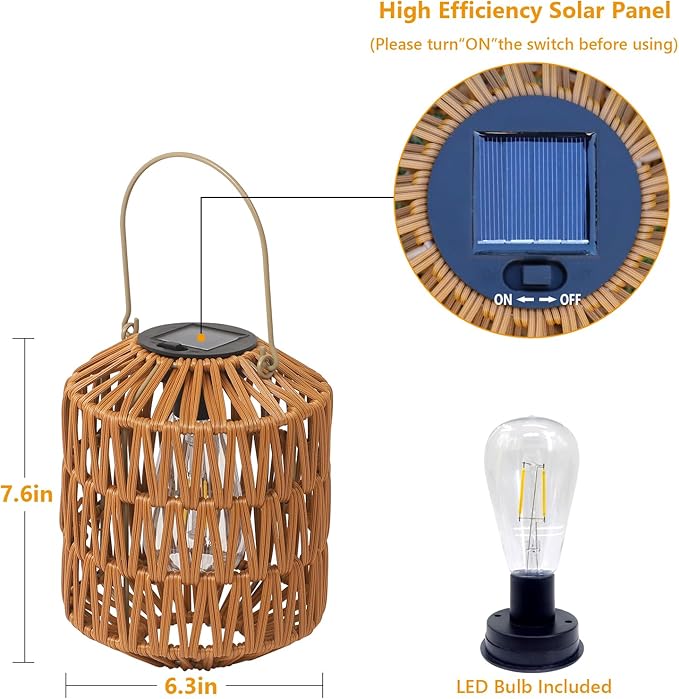 2 Pack Solar Lanterns Outdoor Waterproof, Rattan Solar Lights for Yard, Outdoor Garden Lights, Hanging Lanterns Decorative Birthday Gifts for Mom Grandma, Outdoor Lanterns for Porch, Patio, Pathway