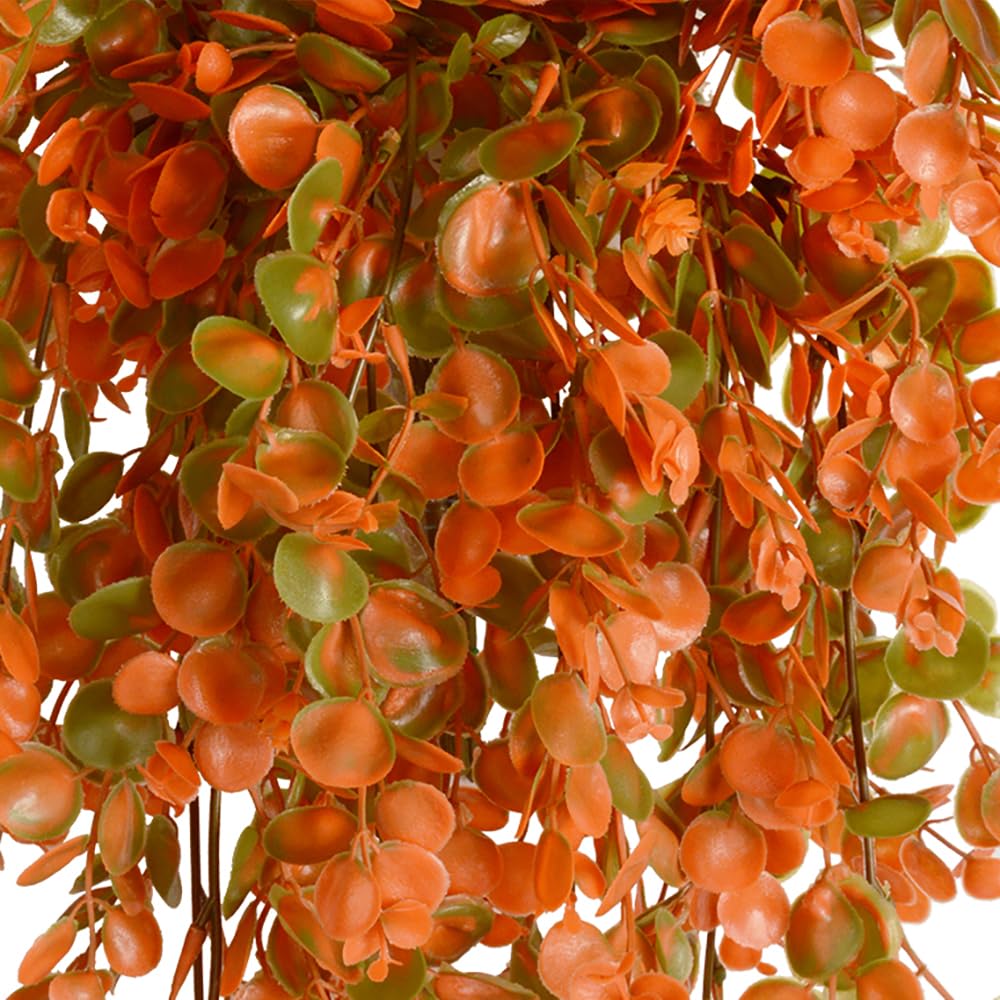 Antspirit 2pcs Artificial Hanging Fall Plants Fake Hanging Plant Faux Eucalyptus Leaf Greenery Vine Outdoor UV Resistant Plastic Plants (2, Fall Orange)