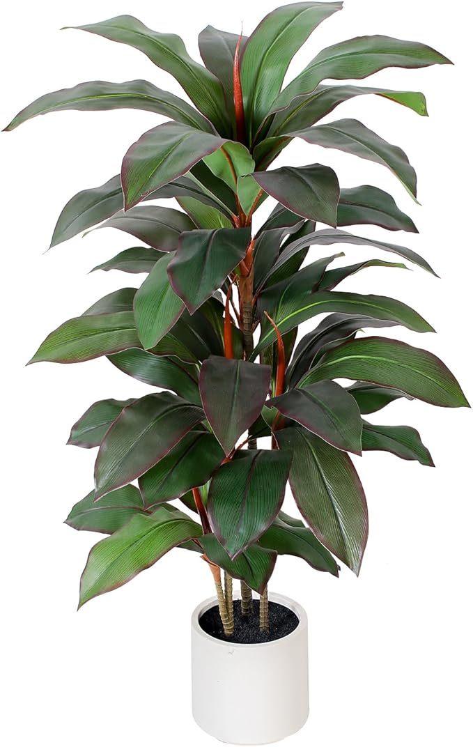 Artificial Dracaena Plant Indoor 4 FT, Fake Tree with White Planter, Faux Yucca Silk Floor Plants Indoor, Artificial Trees for Home Office Decor Indoor Outdoor Housewarming Gift