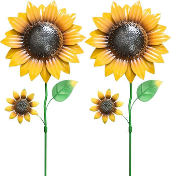 YEAHOME Garden Decor for Outside, 2 Pack 22.4“ Sunflower Garden Stakes Spring Decor, Metal Flowers with Shaking Head Yard Art for Outdoor Yard Lawn Patio Decoration