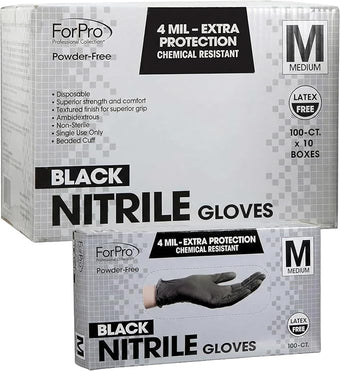 ForPro Disposable Nitrile Gloves, Chemical Resistant, Powder-Free, Latex-Free, Non-Sterile, Food Safe, 4 Mil