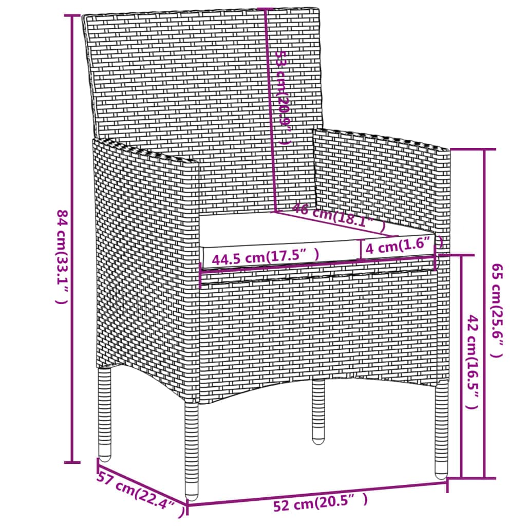 HKTMGDNG 3-Piece Patio Dining Set PE Rattan Bistro Table Chairs Gray