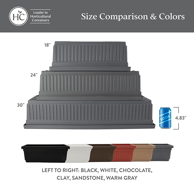 The HC Companies Venetian Windowr Planter Box w/Drain Plug - Long Planter Box for Windowsills, Balconies & More - Plastic Large Rectangular Outdoor Planters for Herbs & Flowers (30" Clay, Pack of 1)