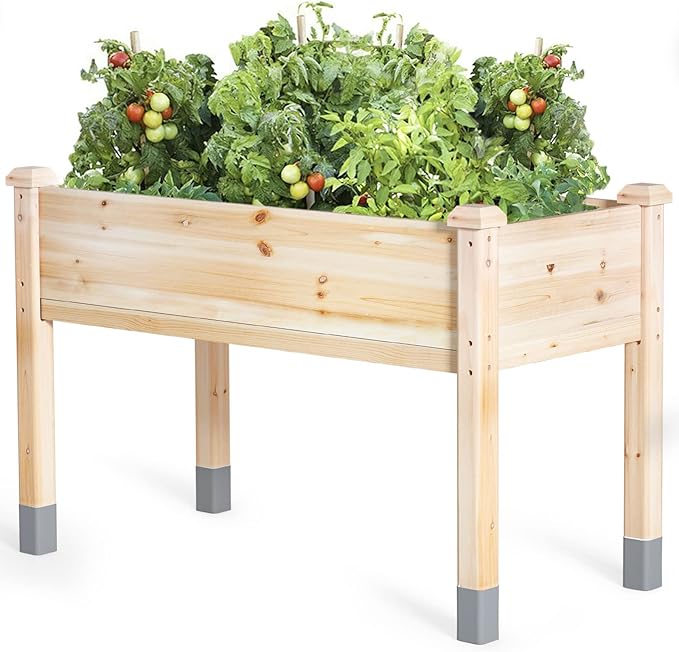 MIXC Wooden Raised Garden Bed with Legs, 48”L X 24”W, Elevated Reinforced Large Planter Box for Vegetable Flower Herb Outdoors - Beam and Column Structure - Unmatched Strength Outlast