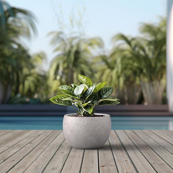 Kante 19.9" Dia Round Concrete Planter, Outdoor/Indoor Large Bowl Plant Pots with Drainage Hole and Rubber Plug for Garden Patio Balcony Home, Light Gray