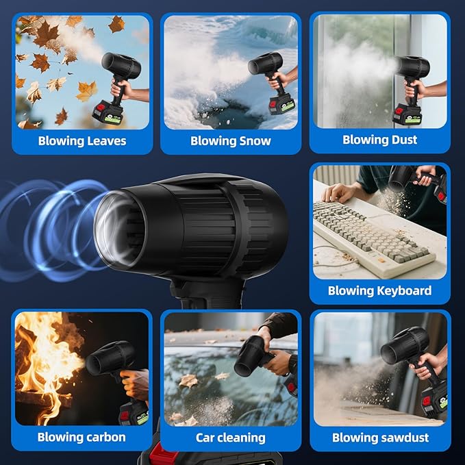 Leaf Blower Cordless with Battery and Charger,Electric Leaf Blower Cordless, 300000 RPM, 2 x 3.0Ah Batteries & Charger, Handheld Leaf Blowers for Lawn Care (Black Blue)