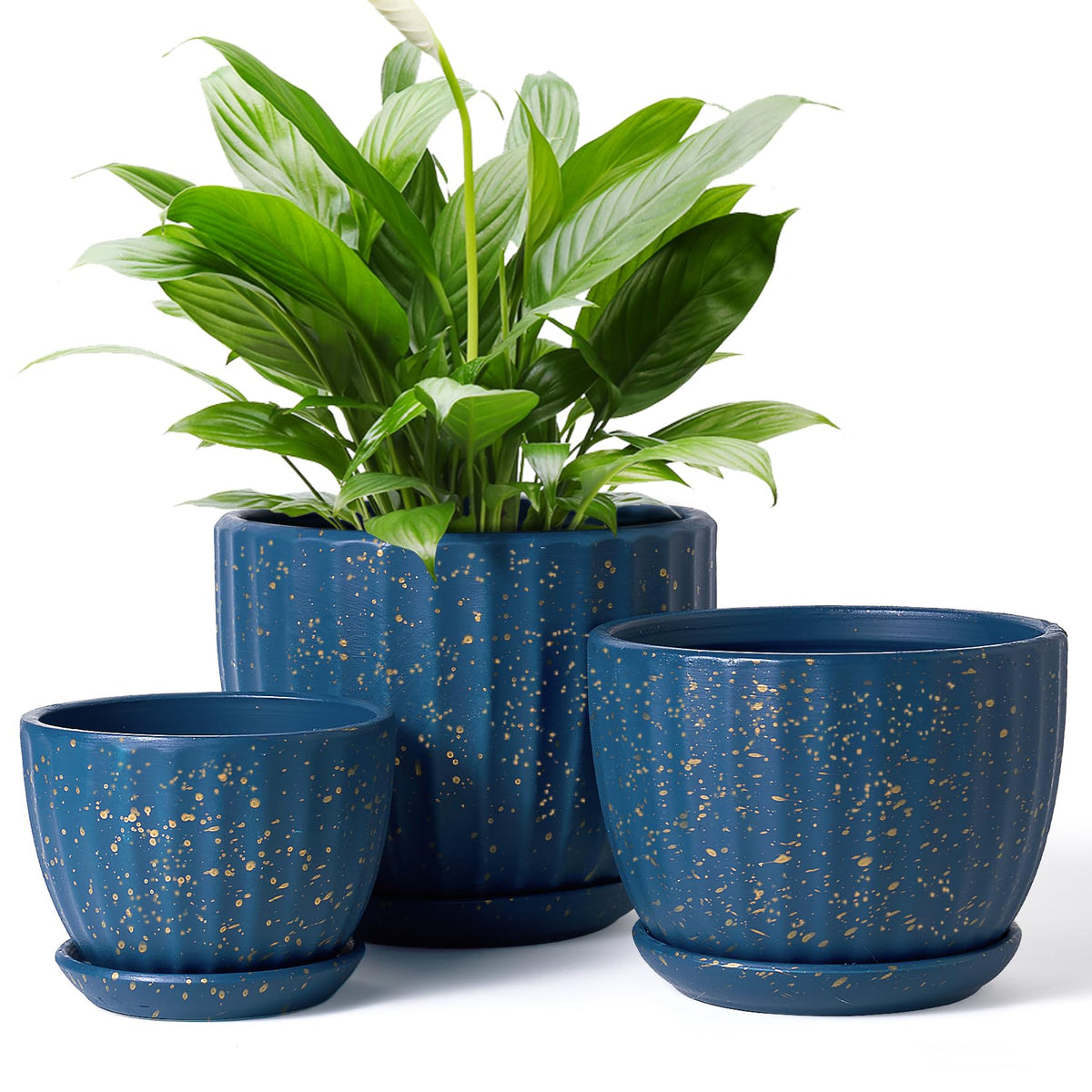 4/5/6 Inches Ceramic Plant Pots with Drainage Holes and Saucer Set of 3