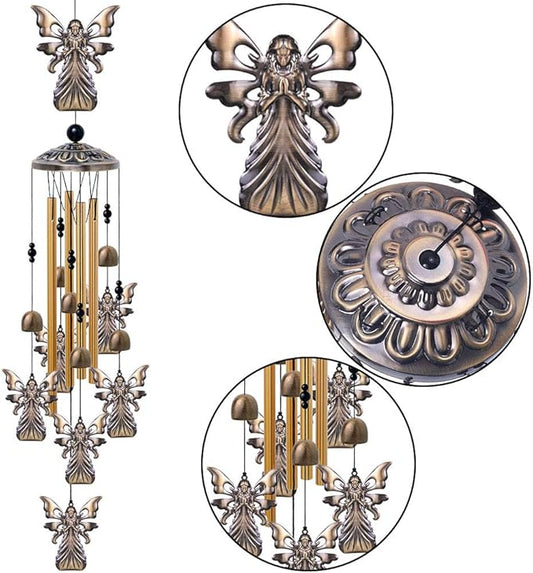 Garden Angel Wind Chimes Outdoor Indoor Decor - With 4 Tubes 6 Bells 7 Angels Wind Chime, Mobile Romantic Wind Catcher, Angel Windchimes for Home, Mom Gifts, Balcony, Tree, Festival, Garden Decoration