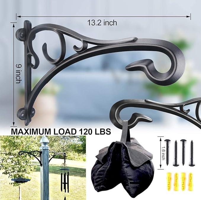 Hanging Plant Bracket, Heavy Duty Artistic Garden Hook (13 Inches/2 Pack) Thicker More Durable Rust-Resistant, for Hanging Plants, Bird Feeders, Lanterns, Potted, Outdoor Indoor Hanging Brackets Hooks
