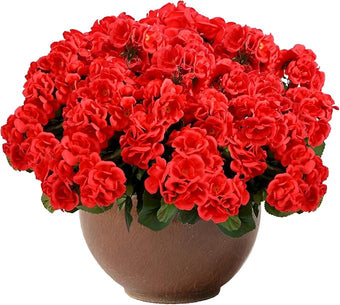 Tikroom 6 Pcs Artificial Geranium Flowers for Outdoors Fake Silk Faux Geranium Plant UV Resistant Fake Flowers for Outdoor Planters Garden Windowsill Balcony Courtyard Yard Porch Home Decor